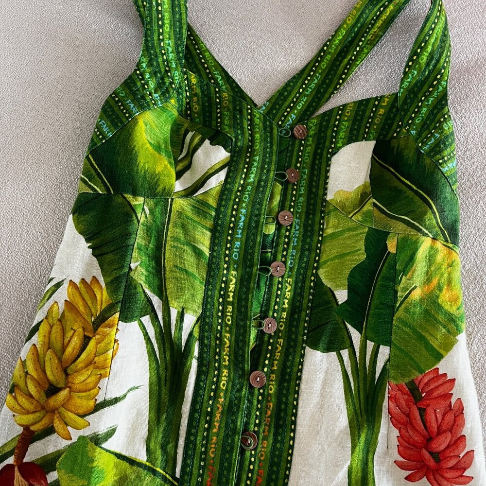 FARM Rio Green Tropical Mini Dress with Yellow & Red Floral Accents
